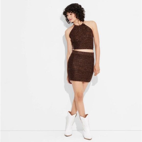 Wild Fable Sequin Set Sweater Mini Skirt & Halter - Brown Women's XXL NWT - Picture 1 of 9